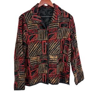 Coldwater Creek Sz XL Reversible Black or Red/Gold Jacket Coat Shirt Top Artsy